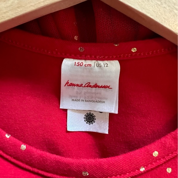 Hanna Andersson: Shimmer Star Dress in Soft Tulle Red with Gold Sparkle: Size 12 - Picture 3 of 6